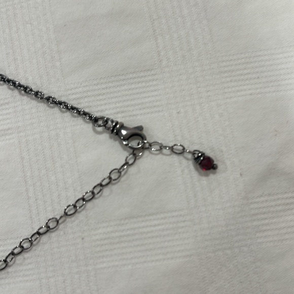 *Price Firm* Sterling/Turquoise/Garnet Flaming Heart/Wings/Cross Necklace - NWOT - Picture 4 of 5